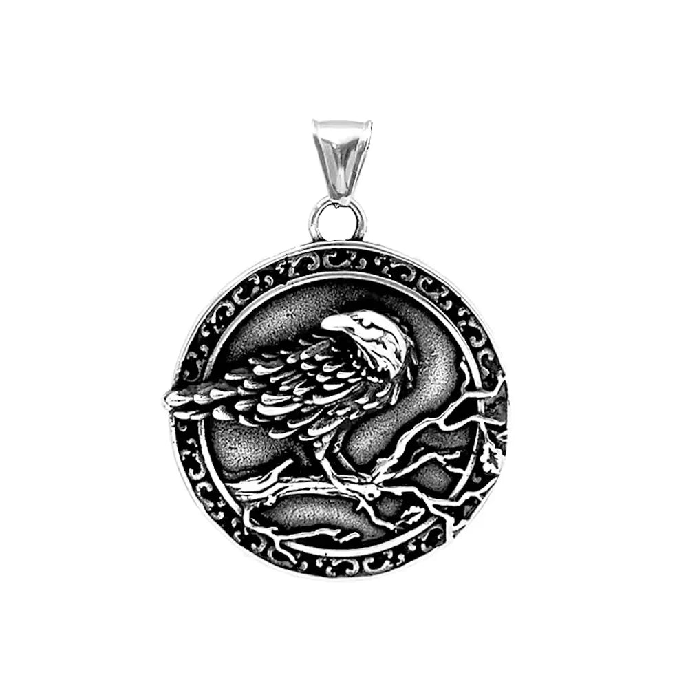 Viking Raven on Branch Tree of Life Necklace — Stainless Steel