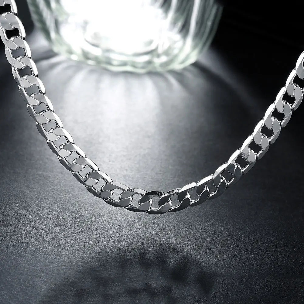 40-75cm 925 Sterling Silver 18K Gold 8MM Necklaces Classic Sideways Chain For Men Woman Fine Jewelrys Wedding Party