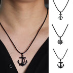 Marine Series Anchor Rudder Pendant Necklace Men Durable Wax Thread 24Inches Long Neck Jewelry Outdoor Surfing Beach