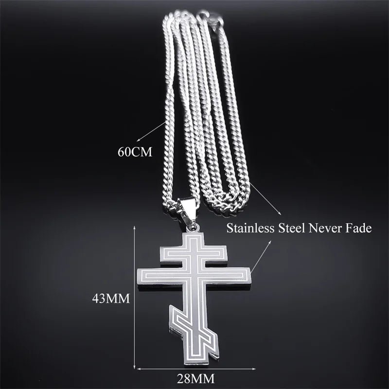 Hip Hop Stainless Steel Orthodox Cross Necklace Faith Christ Amulet Pendant Necklaces Classic Religious Jewelry Gifts