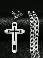 2025 Hip Hop Cross Stainless Steel Chain Necklace, Gold Long Pendant Necklace, Unisex