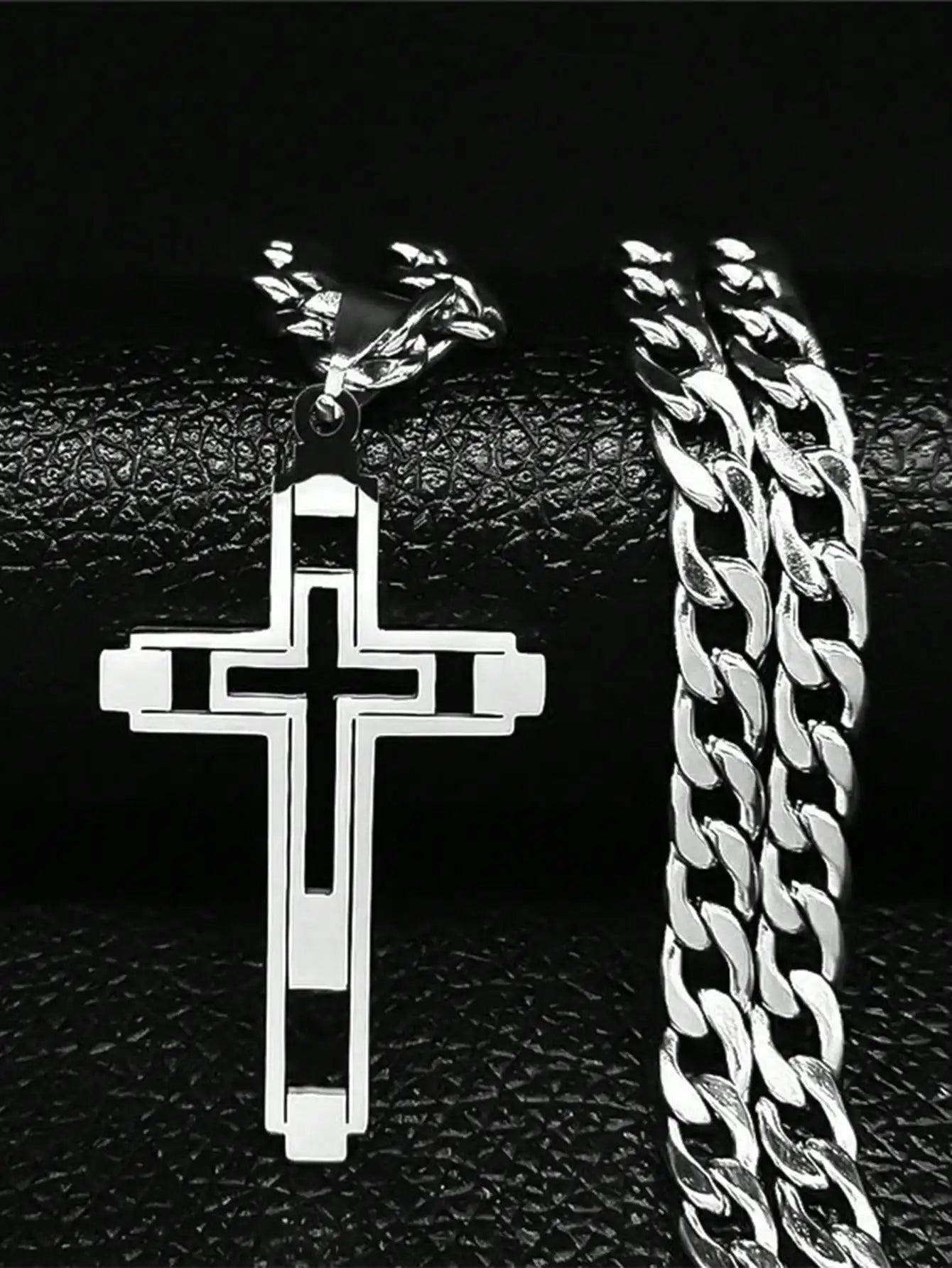 2025 Hip Hop Cross Stainless Steel Chain Necklace, Gold Long Pendant Necklace, Unisex