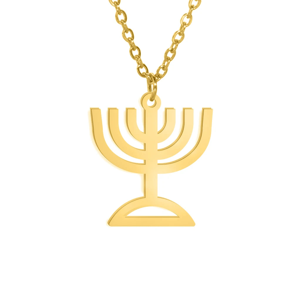 Dawapara Star of David Menorah Necklace Jewish Hanukkah Gift Blessing Protection Amulet Stainless Steel Jewelry