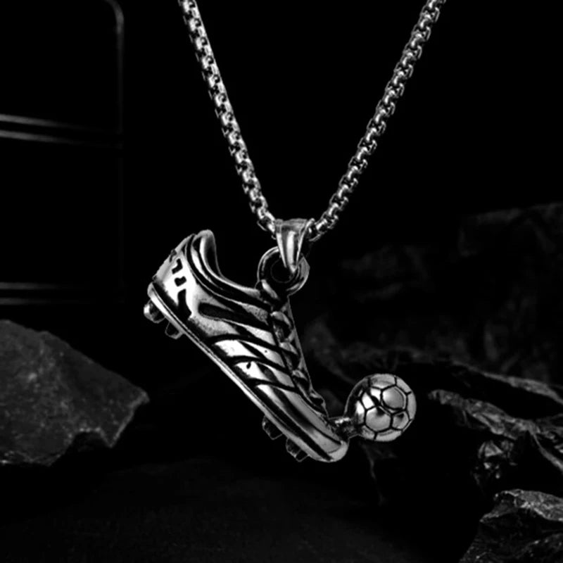 Silver Football Shoe Pendant Necklace Stainless