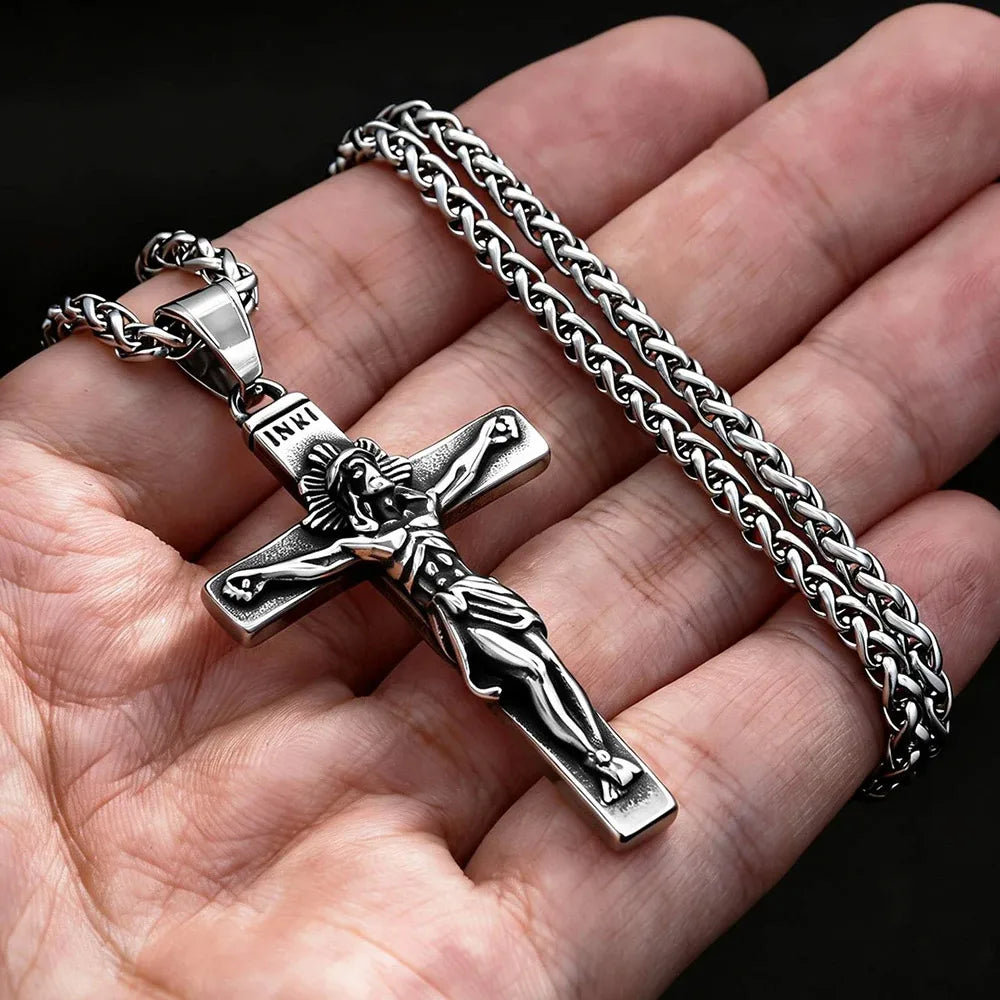 Vintage Gothic Jesus Cross Pendant Necklace Christian Faith Amulet Ornament Unique Jewelry Gifts For Men Women Wholesale