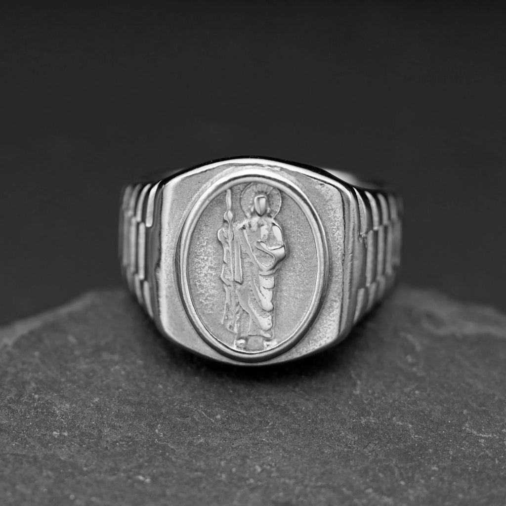New gold color Catholic Saint Jude Crucifix Ring for men ins Stylish 316L Stainless steel bible Jesus exorcist