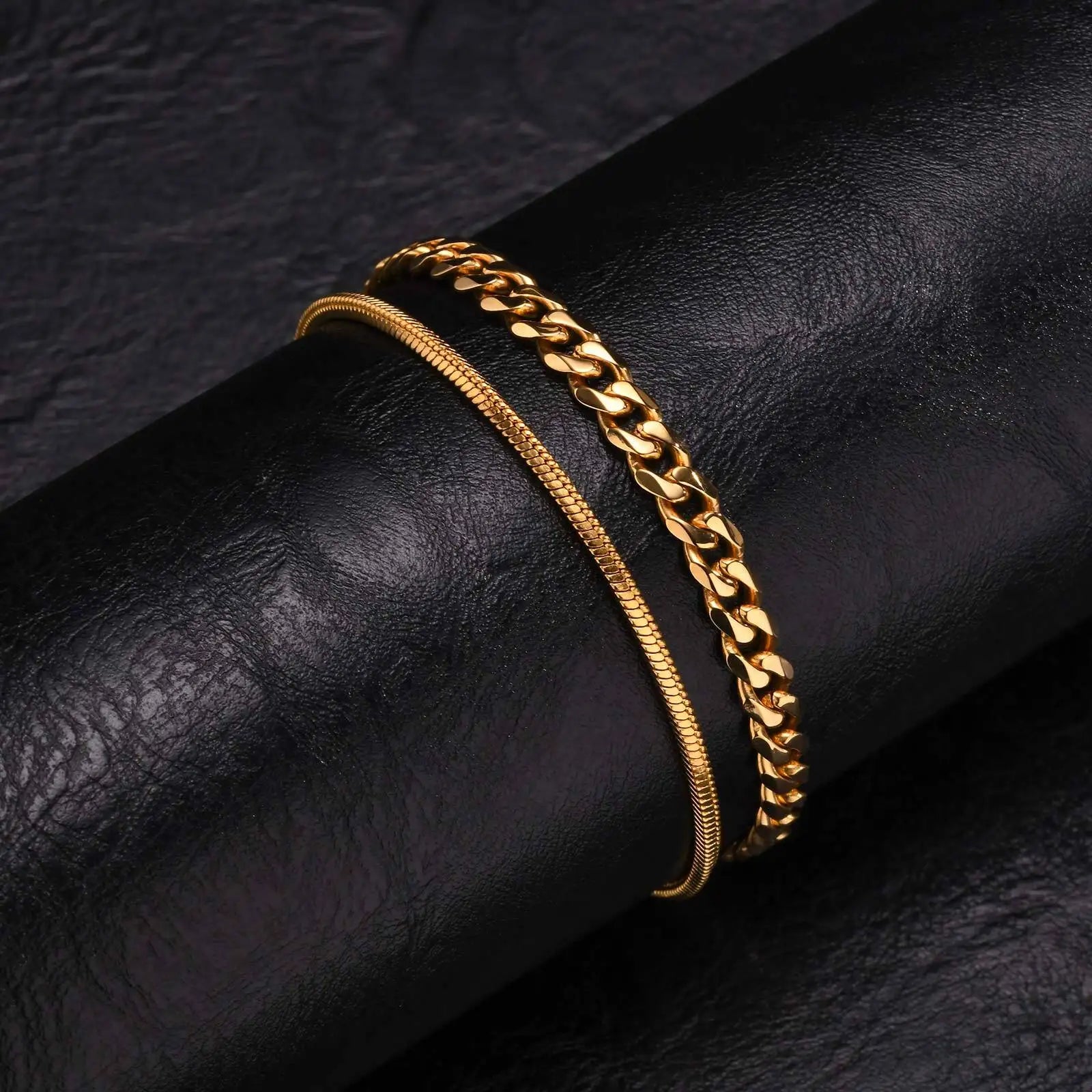 Cuban Stacked Chain Bracelet Set — Stainless Steel