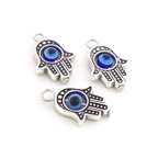 10Pcs Antique Silver Color Hamsa Fatima Hand Charm Evil Blue Eye Bead fit Pendant Necklace Bracelet Jewelry Accessories DIY