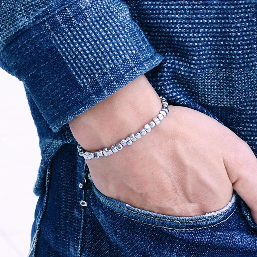 Natural Irregular Hematite Stone Men Healing Bracelet 2 Colors Braided String Braclet Adjustable Boyfriend Gift Pulsera