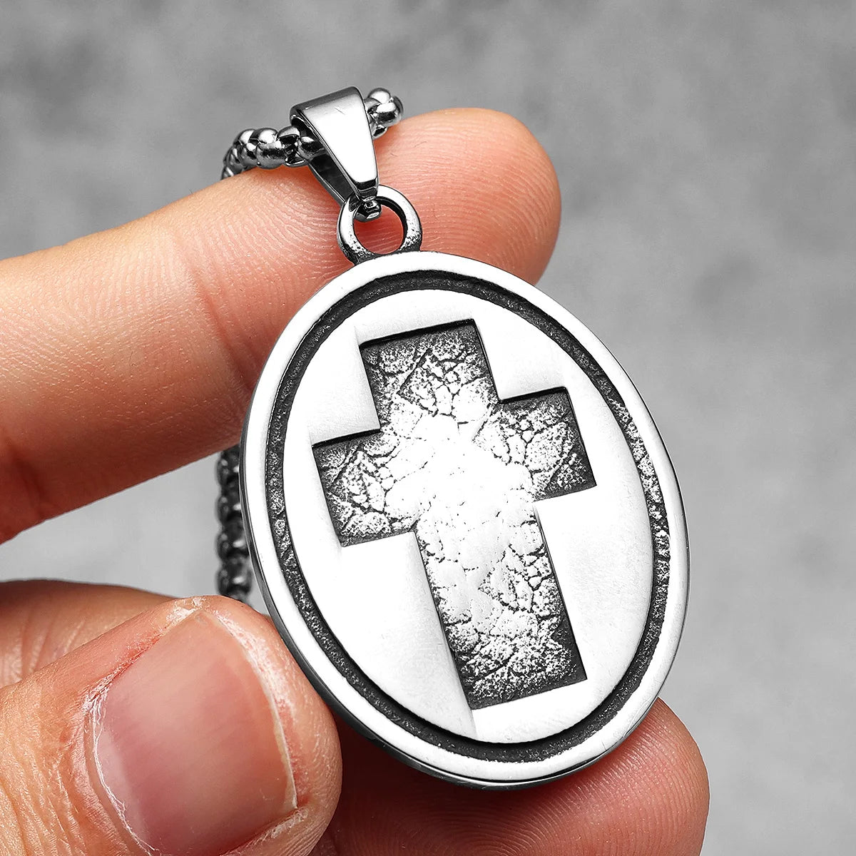 Praying Hands Cross Pendant — Stainless Steel