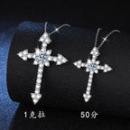 Women's PT950 Platinum Necklace - Full-Diamond Cross Moissanite Design, 50 Points & 1 Carat Options, Elegant Daily