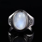 Vintage 925 Sterling Silver Ring Natural Moonstone Ring 10*14mm Oval Large Stone Retro Fine Jewelry Gift For Men