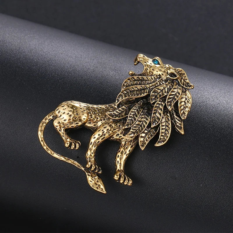 Vintage Roaring Lion Brooch — Gold & Silver Color Lapel Pin