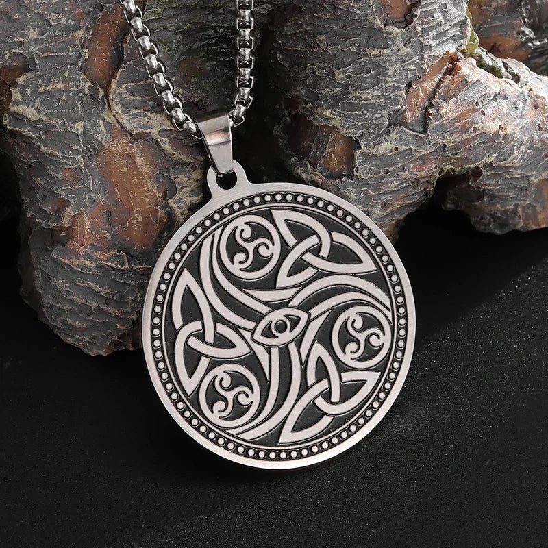 Stainless Steel Trinity Celtic Knot Nordic Rune Pendant Necklace Retro Ethnic Style Irish Knot Lucky Amulet Jewelry for Men