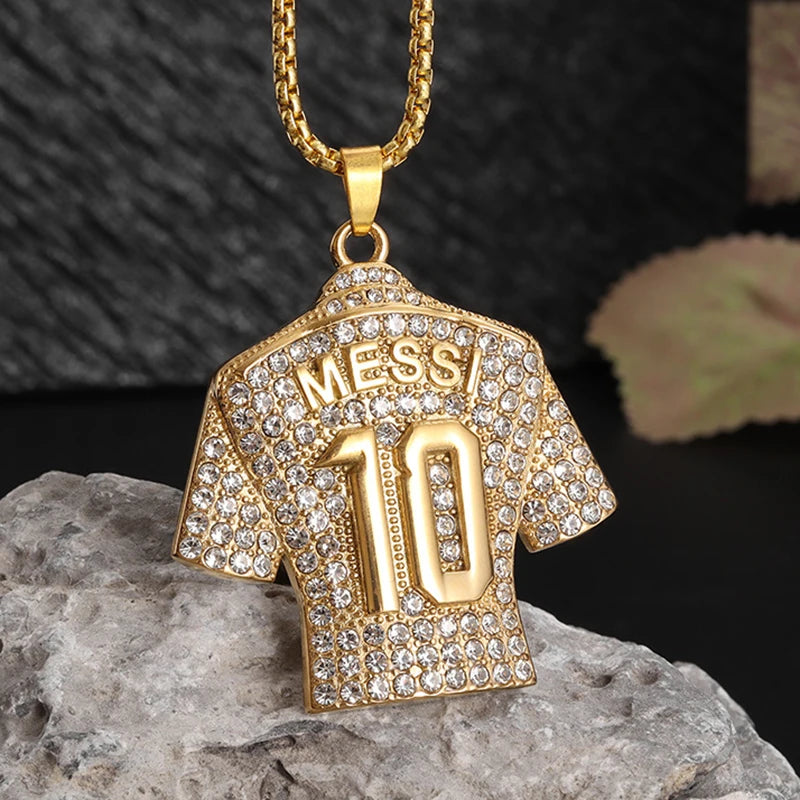Full Zircon Pendant Necklace Hip Hop Cool Mumber 10 Super Soccer Star Fan Stainless Steel Clavicle Charming Jewelry Men