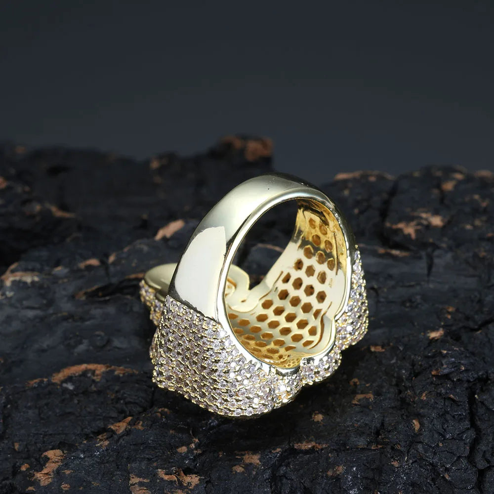 Gold Crown Ring Iced Out CZ Statement