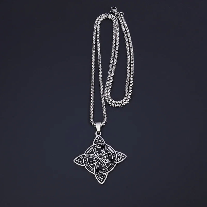 Silver Color Stainless Steel Pattern Witch Knot Pendant Necklace Celtic Knot Lucky Jewelry Christmas Gift for Friends Family