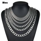 BTEN 1 piece Width 3mm/5mm/7mmCurb Cuban Link Chain Necklace for Men Women Basic Punk Stainless Steel Chain Chokers