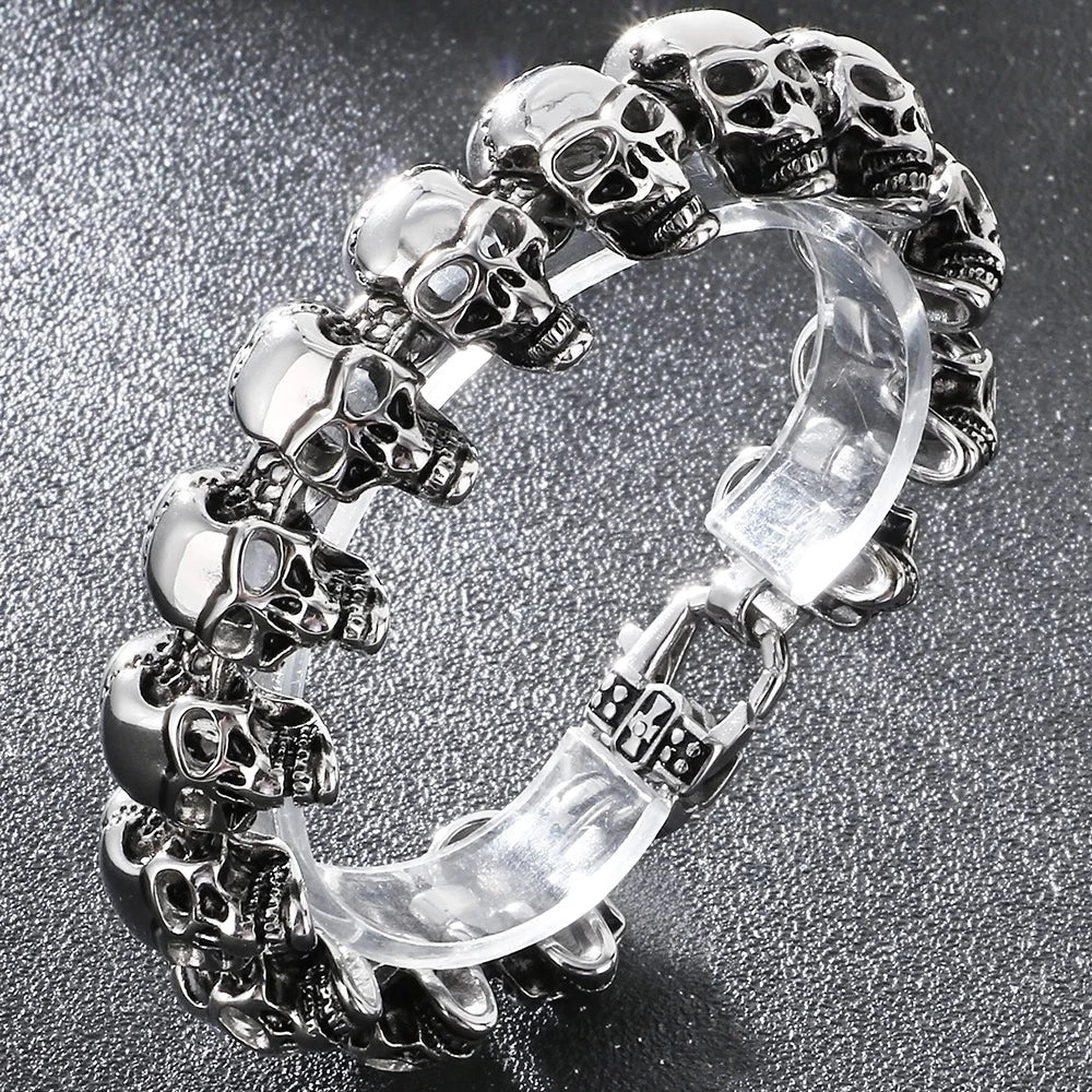 Gothic Stainless Steel Motorcycle Chain Bracelet for Man Casting Men's Bracelets of Skull Heads Skeleton Jewelry