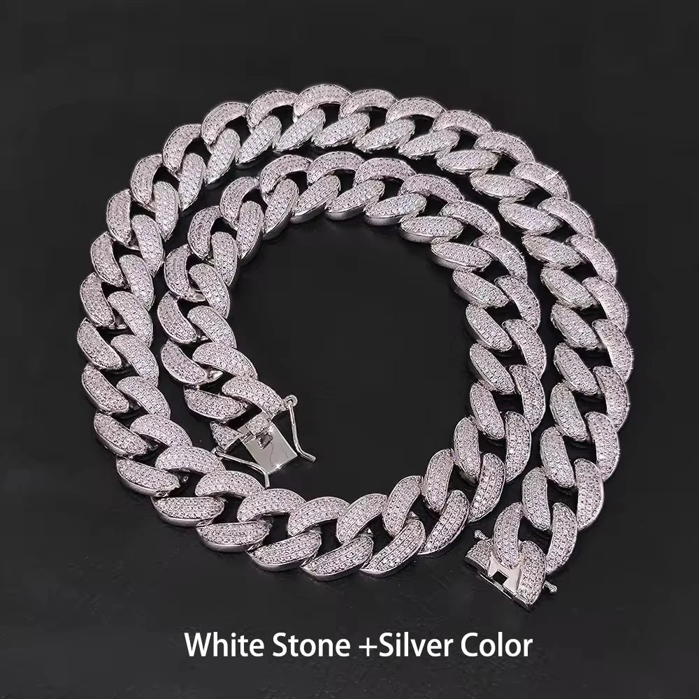 Gold Cuban Chain Necklace Iced Out 18MM 3-Row