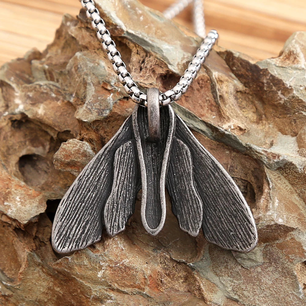 New Unique Vintage Stainless Steel Butterfly Moth Pendant Necklace For Men Punk Death Head Skull Necklaces Amulet
