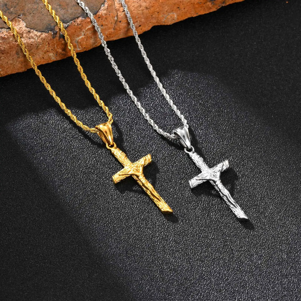 Religious Cross Jesus Pendant Necklace for Men Women, Non-Fading Stainless Steel Chains Choker, Prayer Faith Jewelry