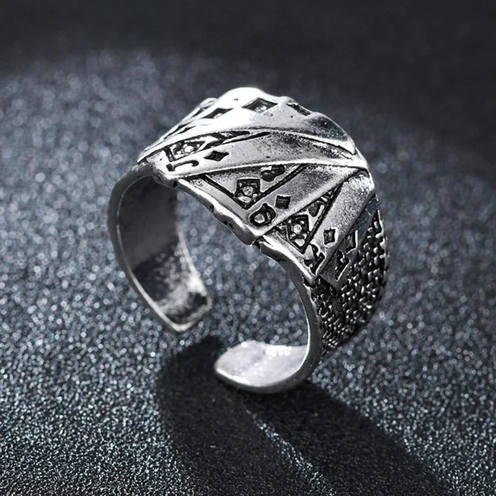 2021 Vintage Rock Poker Silvery Opening Rings For Men Women Jewelry Accessories Lucky Ring Fashion Anniversary Gift Hot