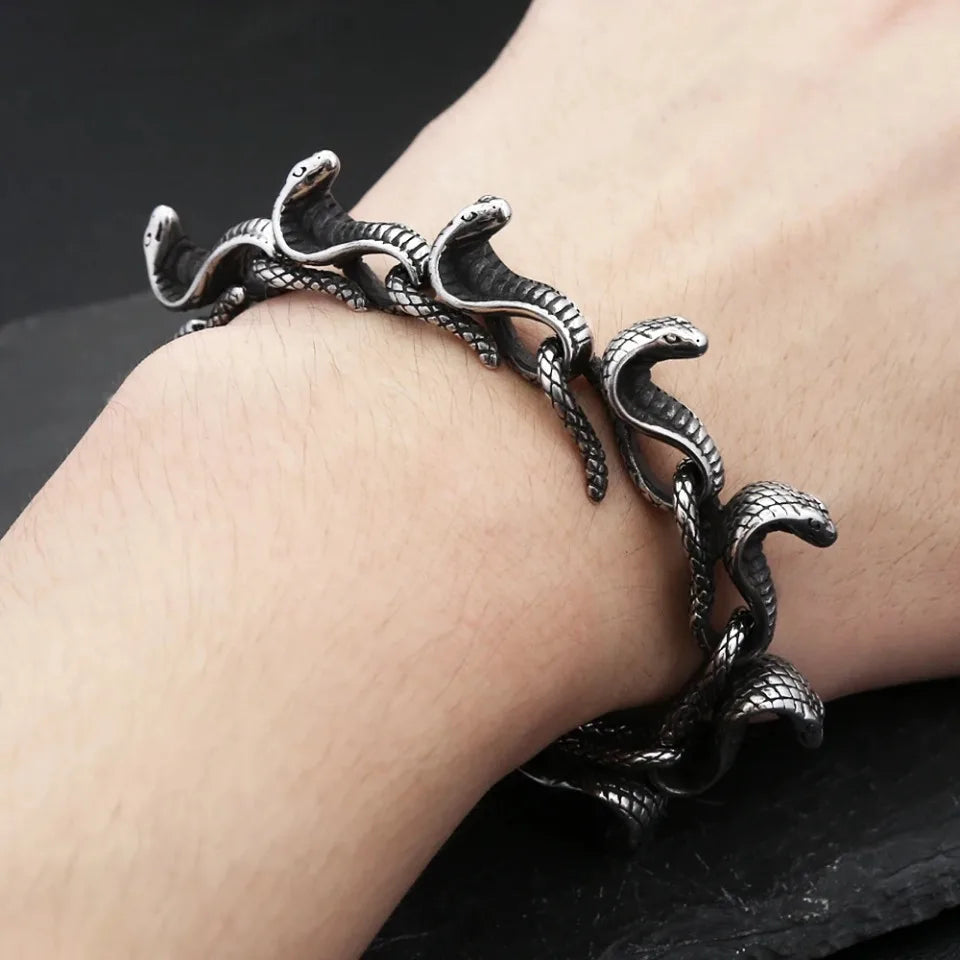 Vintage Punk Unique Snake Bracelets For Men Women 316L Stainless Steel Hip Hop Biker Vikings Animal Bangles Charm