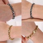 Vintage Punk Stainless Steel Men's Bracelet 7mm Vacuum Plated Cuban Link Chain With Spring Claw Clasp Waterproof