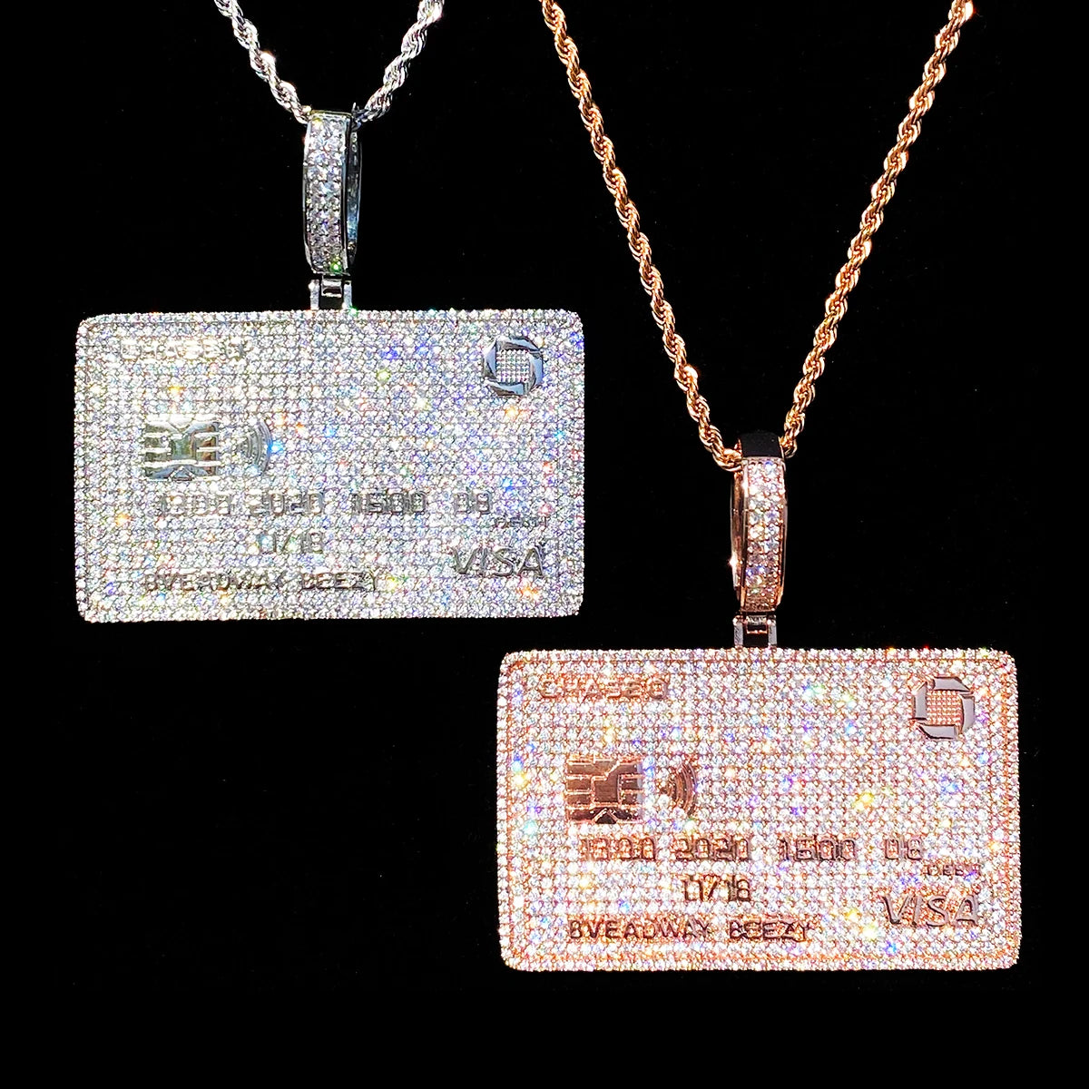Aokaishen Iced Out Credit Card Necklace Pendant for Men Real Gold Plated 5A Cubic Zirconia Hip Hop Jewelry
