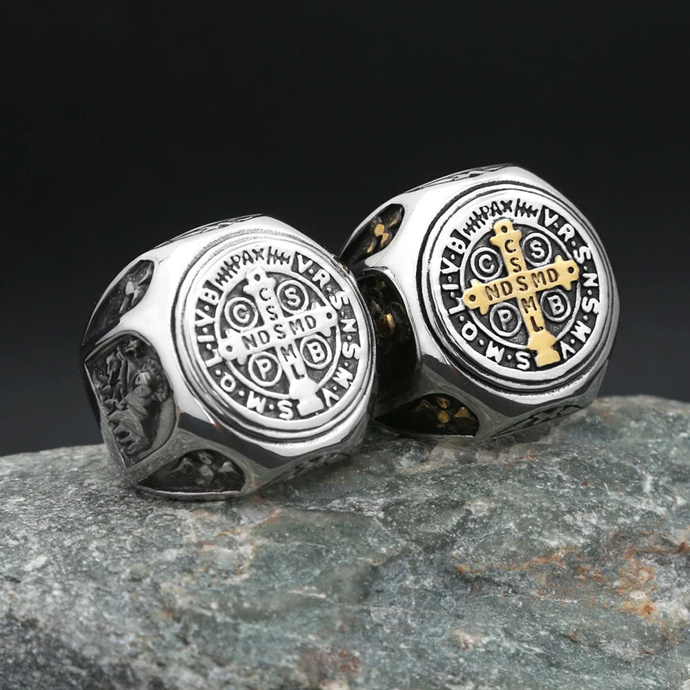 Saint Benedict Cross Ring — Stainless Steel