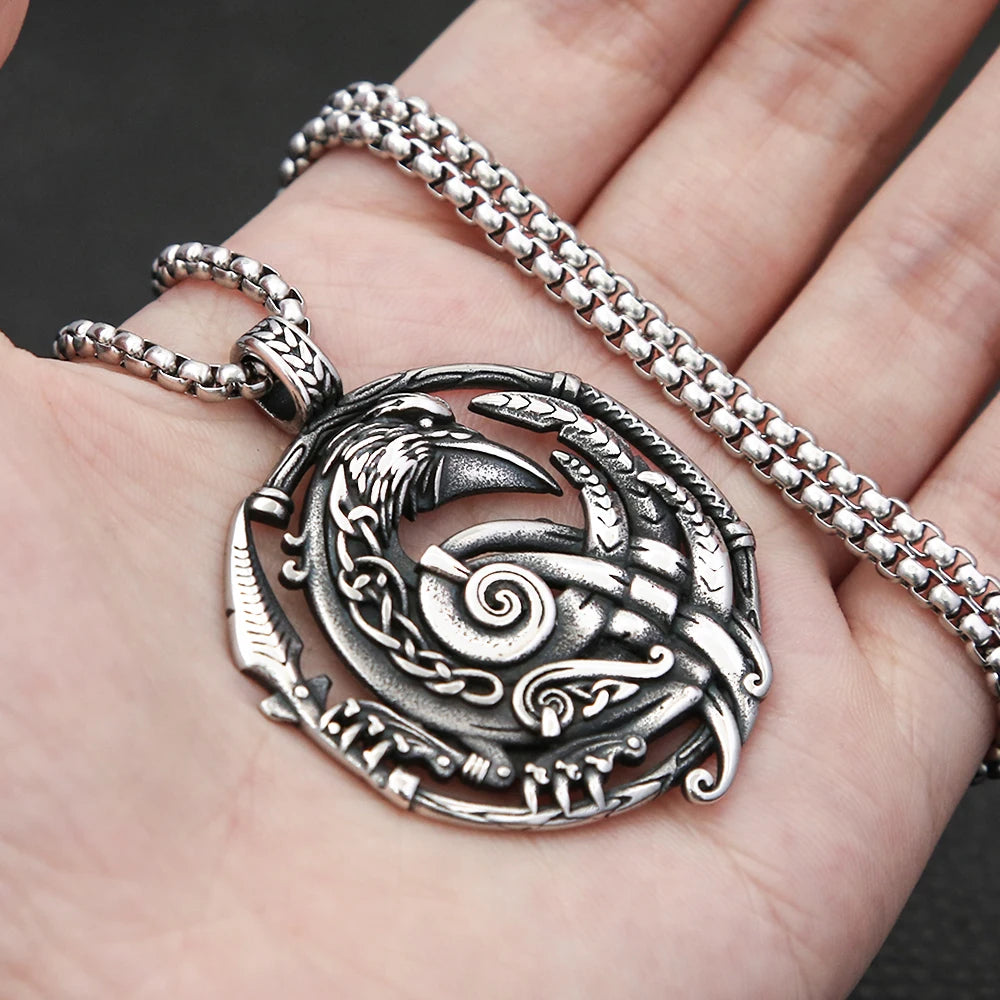 Viking Odin Raven Pendant — Stainless Steel