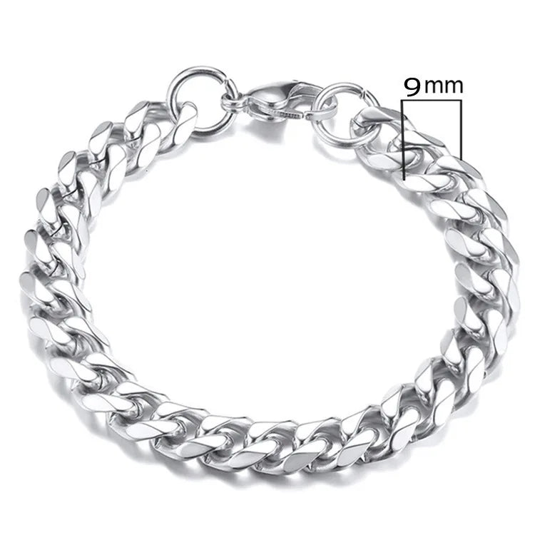 Titanium Steel Basic Curb Chain Bracelet for Men Stainless Steel Cuban Link Chain Wristband Classic Simple Heavy Male