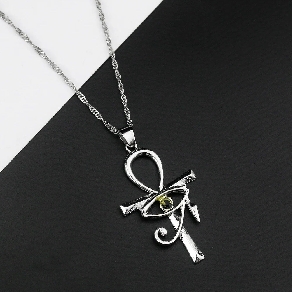 Egyptian Eye of Horus Ankh Cross Necklace Religious Amulet Life Symbol Protection Punk Charm Pendant Choker Jewelry for