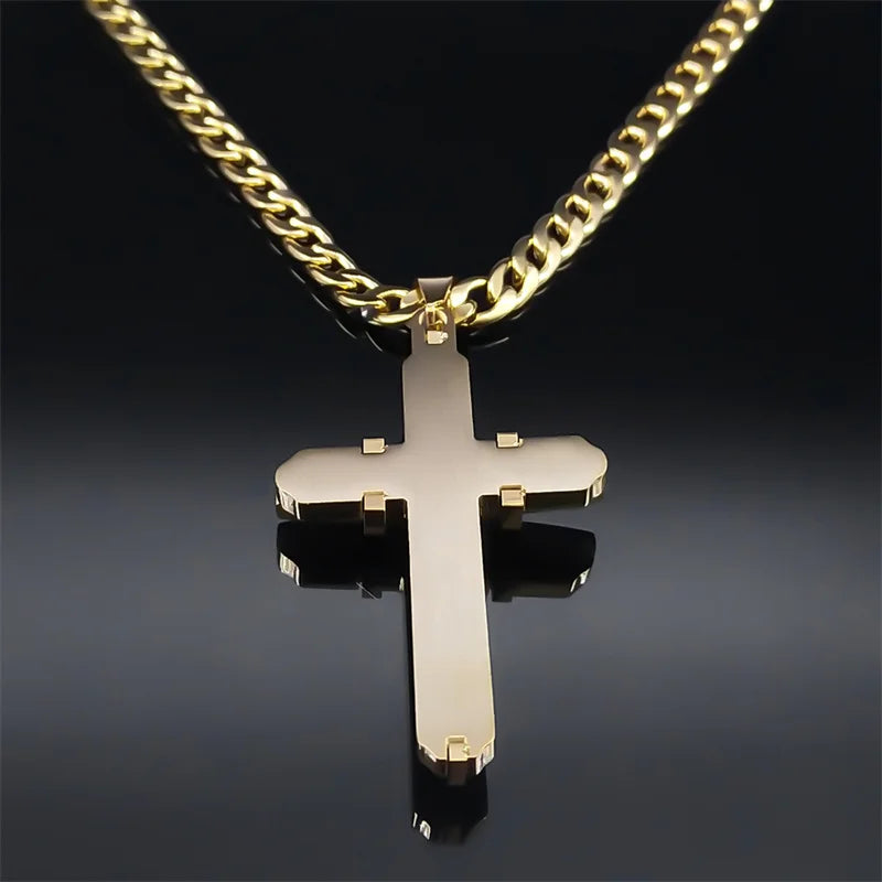 Cross Crucifix Gold Pendant Long