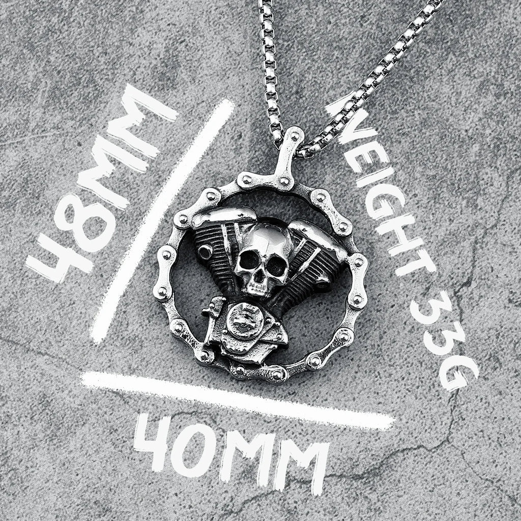 Retro Skull Engine Necklace Chain Machine 316L Stainless Steel Men Skeleton Pendant Rock Punk for Male Biker Rider