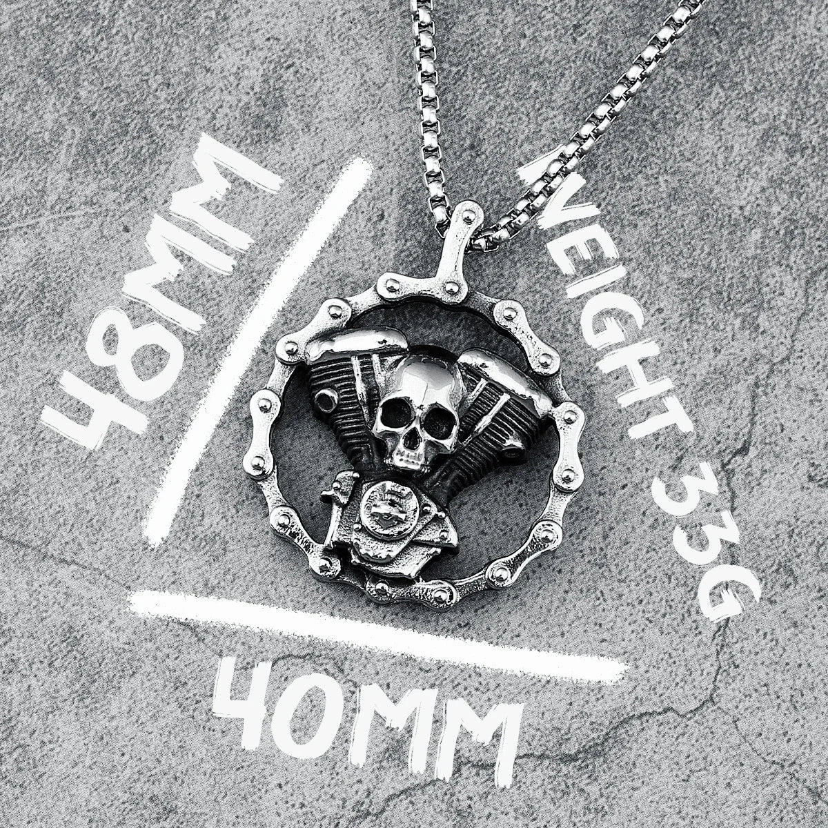 Retro Skull Engine Necklace Chain Machine 316L Stainless Steel Men Skeleton Pendant Rock Punk for Male Biker Rider