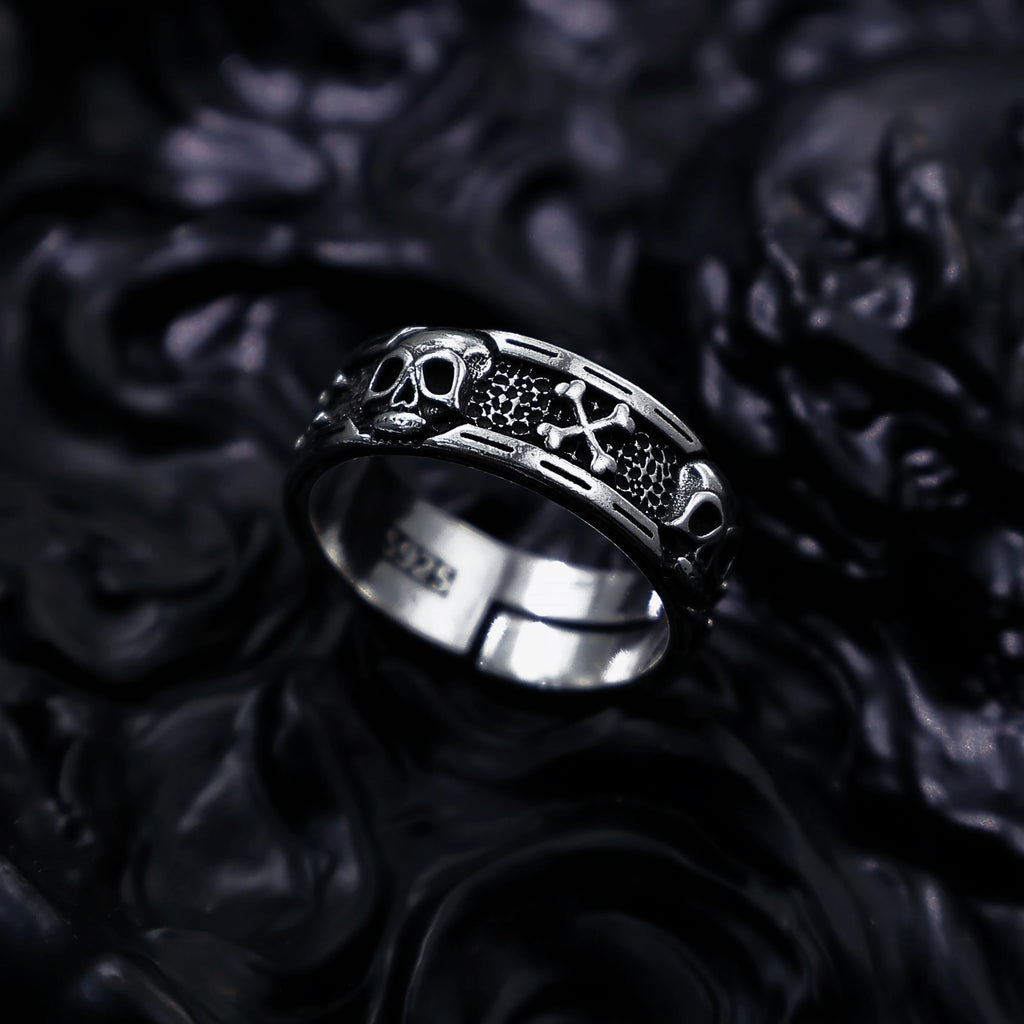 Retro Skull & Skeletons Adjustable Open Ring For Men Silver-plated Copper Gothic Punk Edgy Indie Jewelry Niche