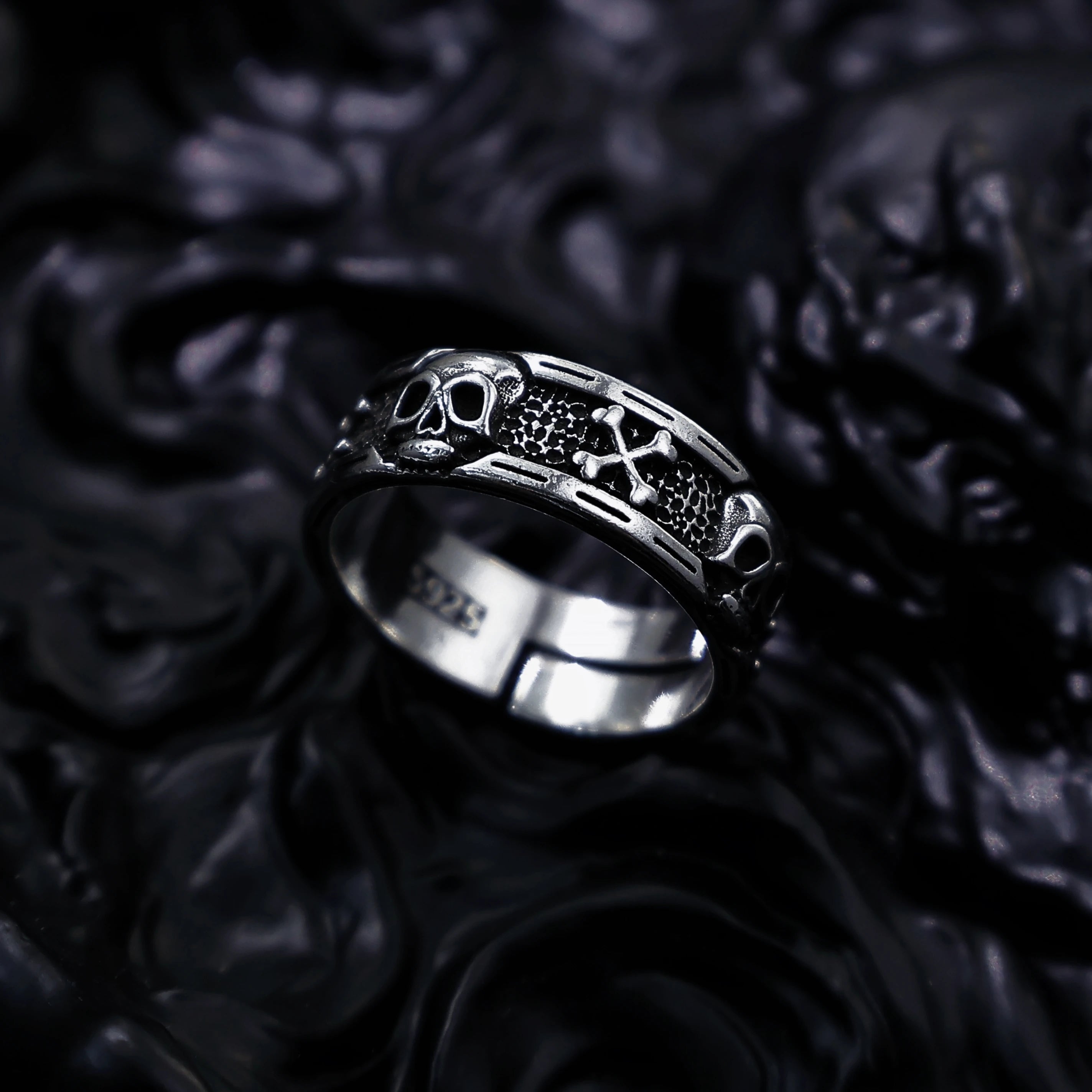 Retro Skull & Skeletons Adjustable Open Ring For Men Silver-plated Copper Gothic Punk Edgy Indie Jewelry Niche