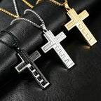 HNSP Stainless Steel Splice Bible Cross Pendant Necklace For Men Religion Christian Jewelry Accessories