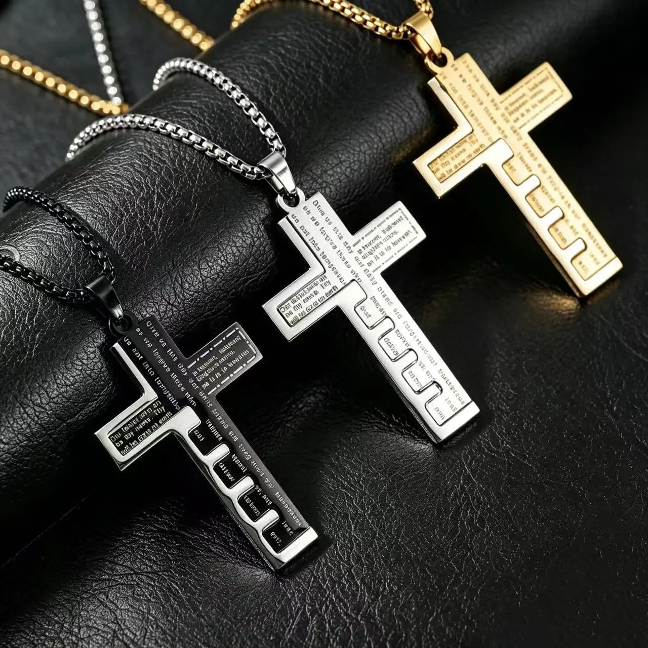 HNSP Stainless Steel Splice Bible Cross Pendant Necklace For Men Religion Christian Jewelry Accessories