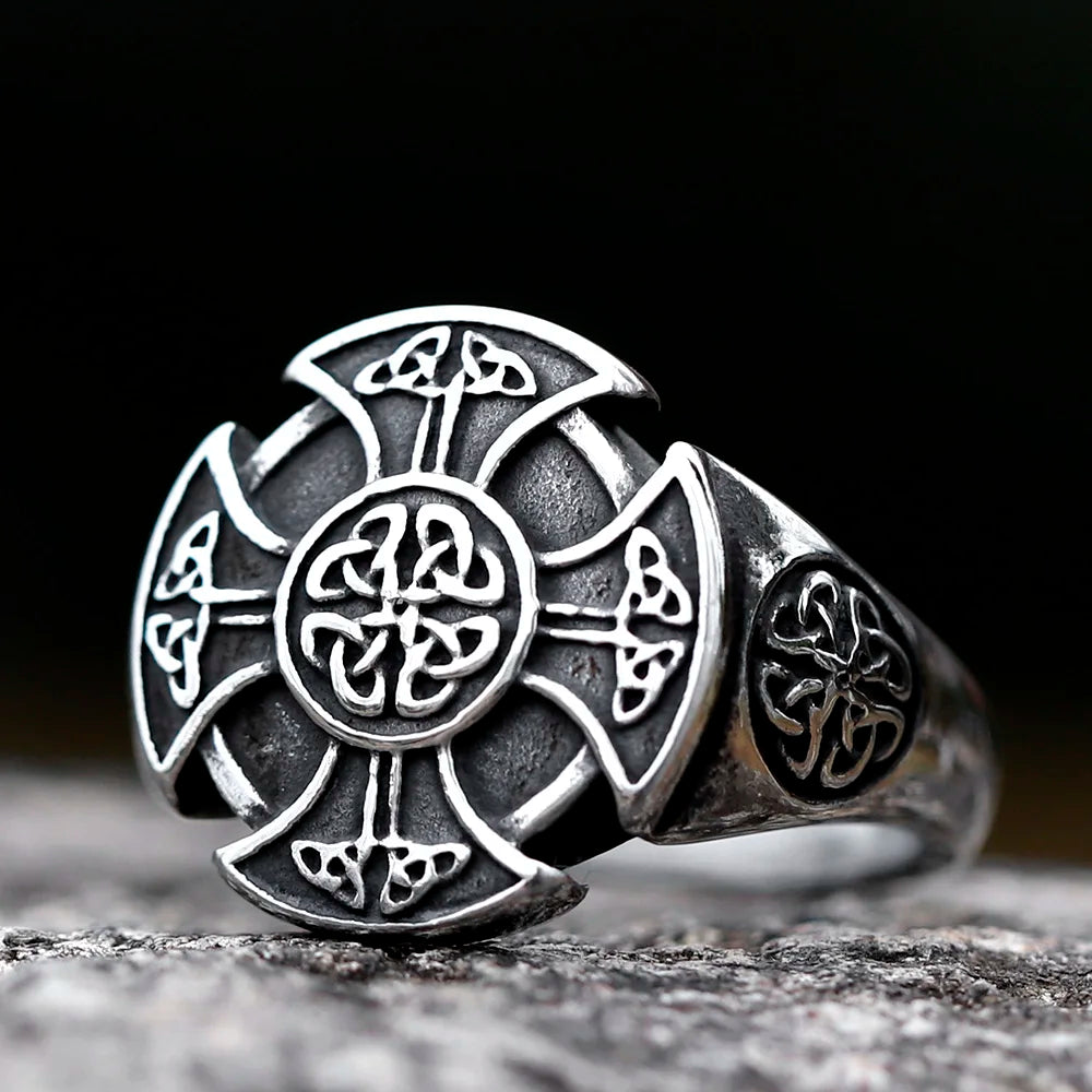 Viking Aegishjalmur Cross Ring — Stainless Steel