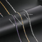 Gold Figaro Cuban Chain Necklace 3MM Stainless Steel
