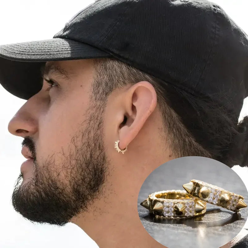 Personality Punk Men Women Hoop Earring Fashion Iced Out Zircon Rivet Hoop Earrings Unisex Hip Hop Earrings Rock Hip Hop Jewelry