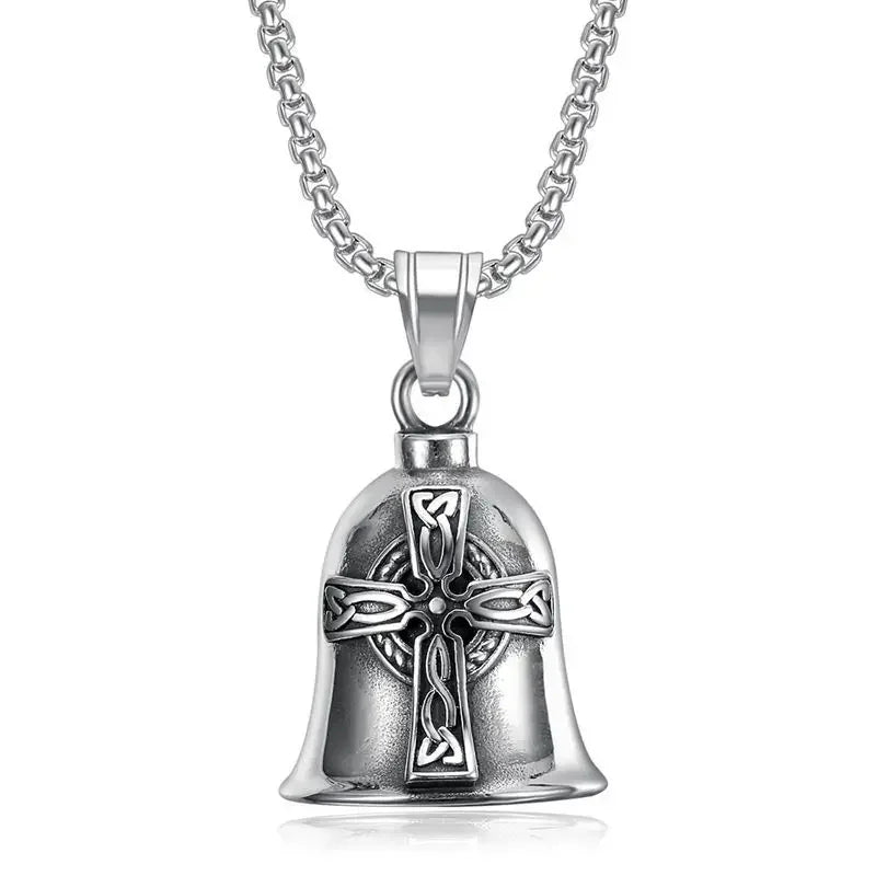 Pirate Skull Moto Bell Pendant Necklace — Gothic Motorcycle Rider