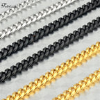 1 piece Size 3.6mm-9mm Men's Necklace Stainless Steel Cuban Link Chain Bracelet Necklace Steel Color Male Jewelry