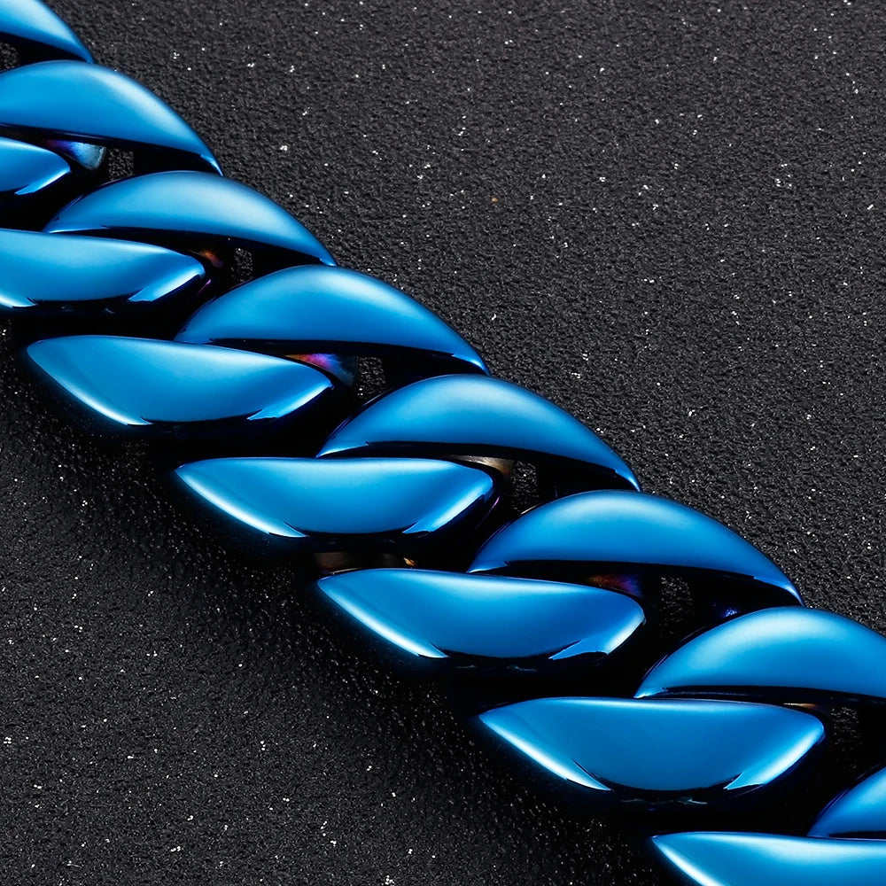 Men's Heavy Big Chunk 32MM Width Curb Cuban Link Chain Bracelet Man Blue Rainbow 316L Stainless Steel Jewelry Birthday