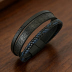 Magnetic Clasp Woven Leather Chain Wrap Bracelet — Brown or Black