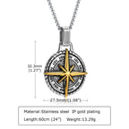 Vintage Compass Coin Pendant Necklace — Stainless Steel