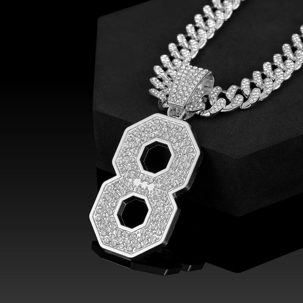 Lucky Number 8 Iced Out Cuban Pendant Necklace 13mm